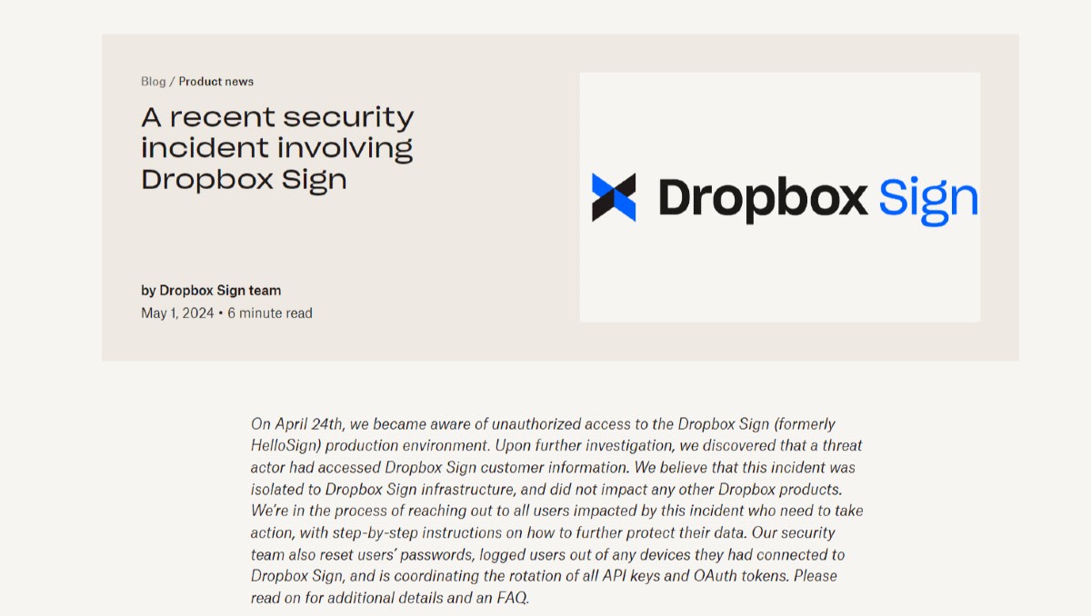 Dropbox data breach exposes all users of Dropbox Sign