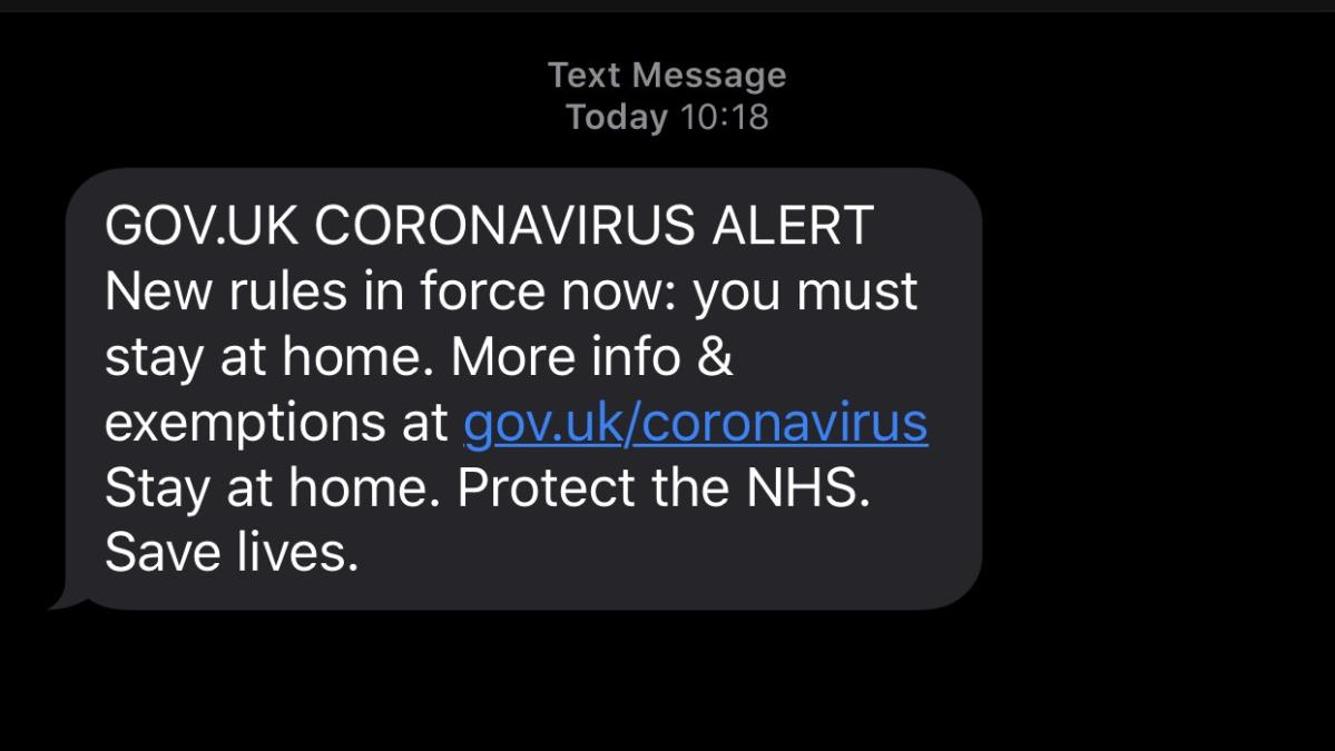 Government sends out ‘stay at home’ text messages as coronavirus lockdown begins